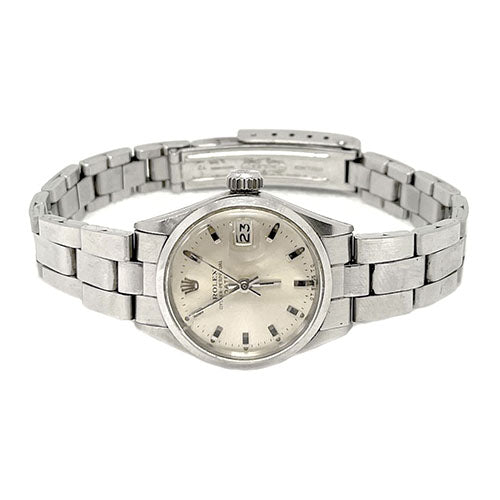 Rolex Date 26 mm Edelstahluhr mit silbernem Stabzifferblatt