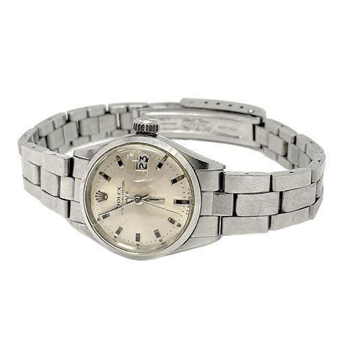 Rolex Date 26 mm Edelstahluhr mit silbernem Stabzifferblatt