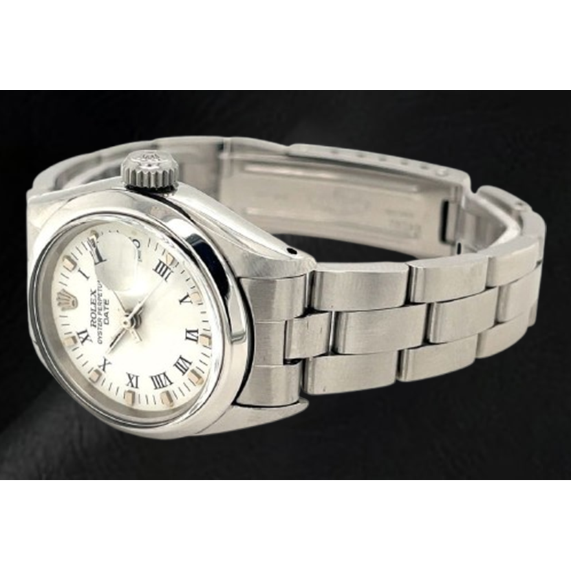 Rolex Date 26 mm weißes römisches Zifferblatt Oyster Edelstahl Damenuhr