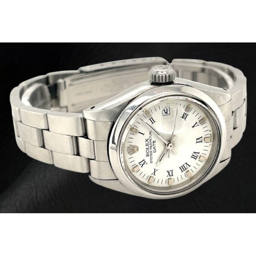 Rolex Date 26 mm weißes römisches Zifferblatt Oyster Edelstahl Damenuhr