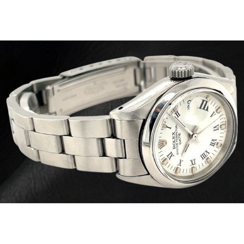 Rolex Date 26 mm weißes römisches Zifferblatt Oyster Edelstahl Damenuhr