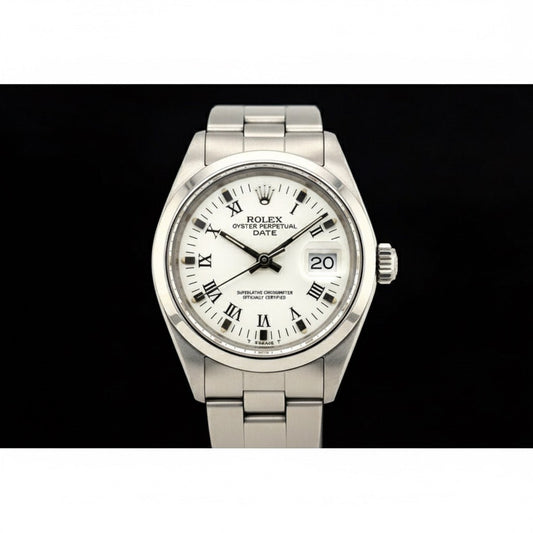 Rolex Date 26 mm weißes römisches Zifferblatt Oyster Edelstahl Damenuhr P1