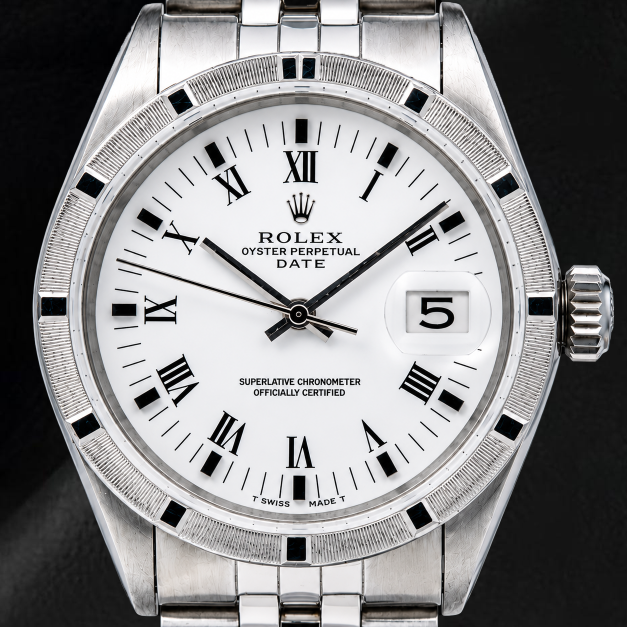 Rolex Date 34 mm 15010 Uhr, weißes römisches Zifferblatt, Edelstahl, Jubilé-Armband