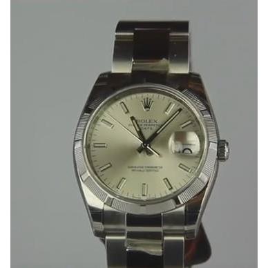 Rolex Date 34 mm Uhr, Stick-Zifferblatt, Oyster-Armband, Edelstahl