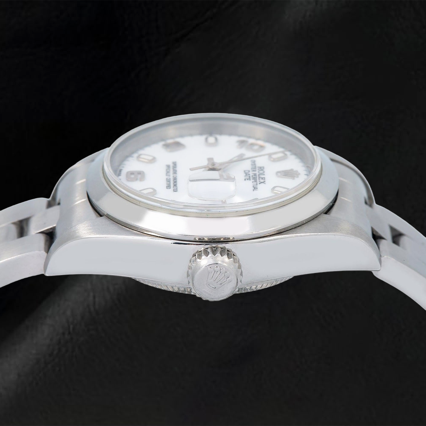 Rolex Date 6916 26 mm Edelstahluhr mit weißem Zifferblatt mit arabischen Ziffern und glatter Lünette