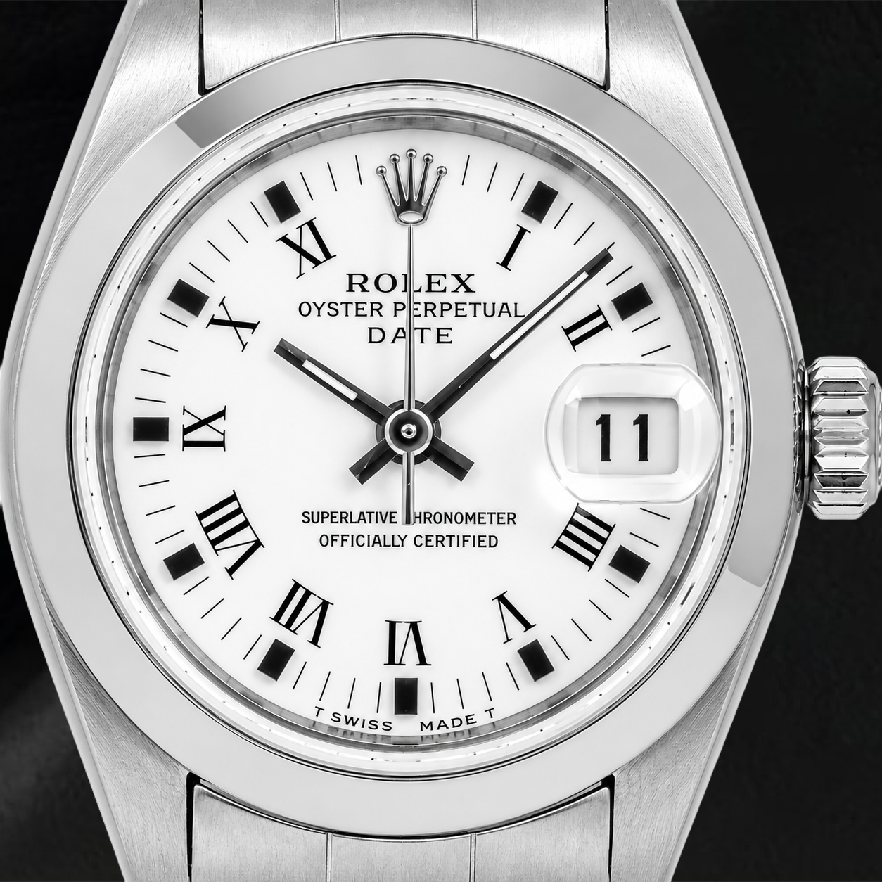 Rolex Date 6916 26 mm Uhr, weißes Zifferblatt mit römischen Ziffern, Edelstahl, Oyster-Armband