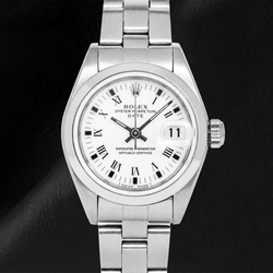 Rolex Date 6916 26 mm Uhr, weißes Zifferblatt mit römischen Ziffern, Edelstahl, Oyster-Armband
