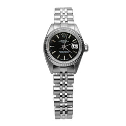 Rolex Date Betrachten Edelstahl Jubilee Armband Schwarzes Zifferblatt mit geriffelter Lünette
