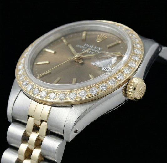 Rolex Date Champagner Stick Zifferblatt Diamant Lünette Betrachten Edelstahl & Jubilee
