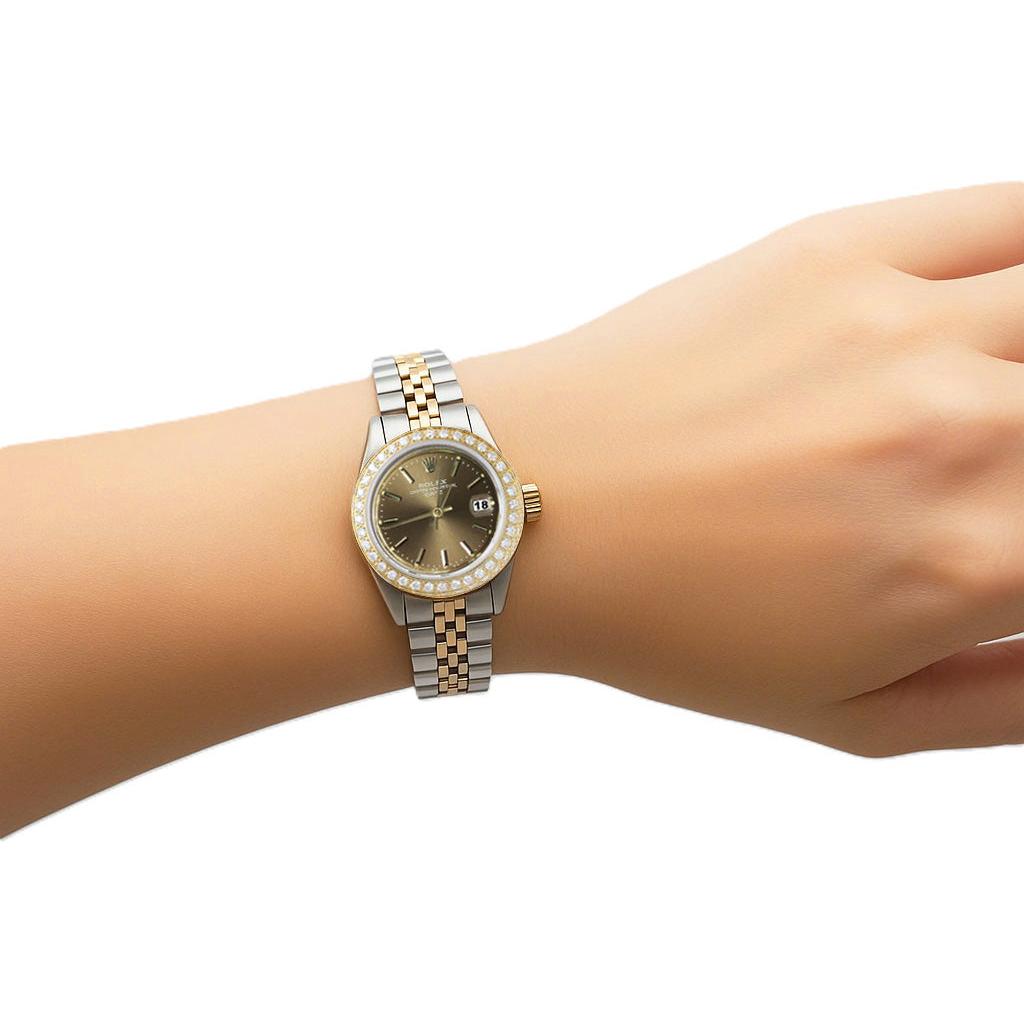 Rolex Date Champagner Stick Zifferblatt Diamant Lünette Betrachten Edelstahl & Jubilee P1