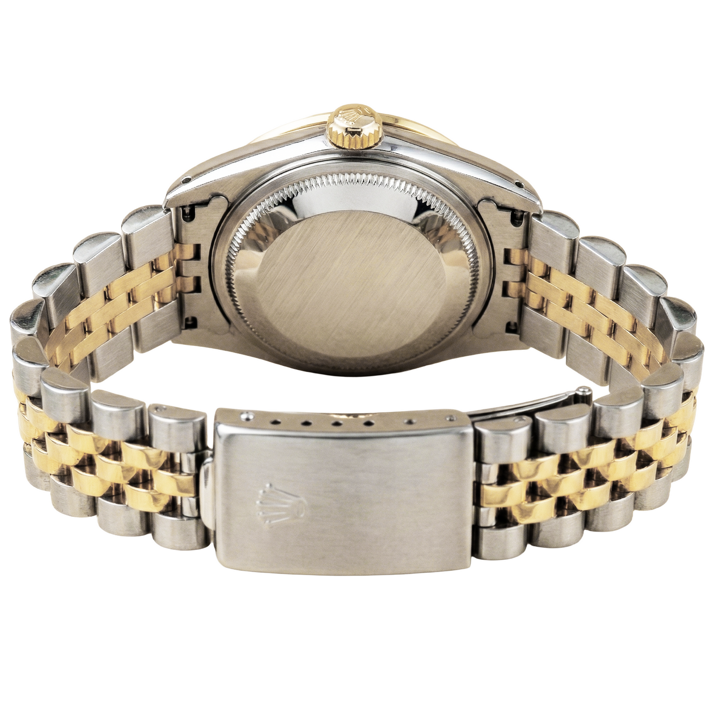 Rolex Date Damenuhr Jubilee mit weißem römischem Zifferblatt und Diamantlünette