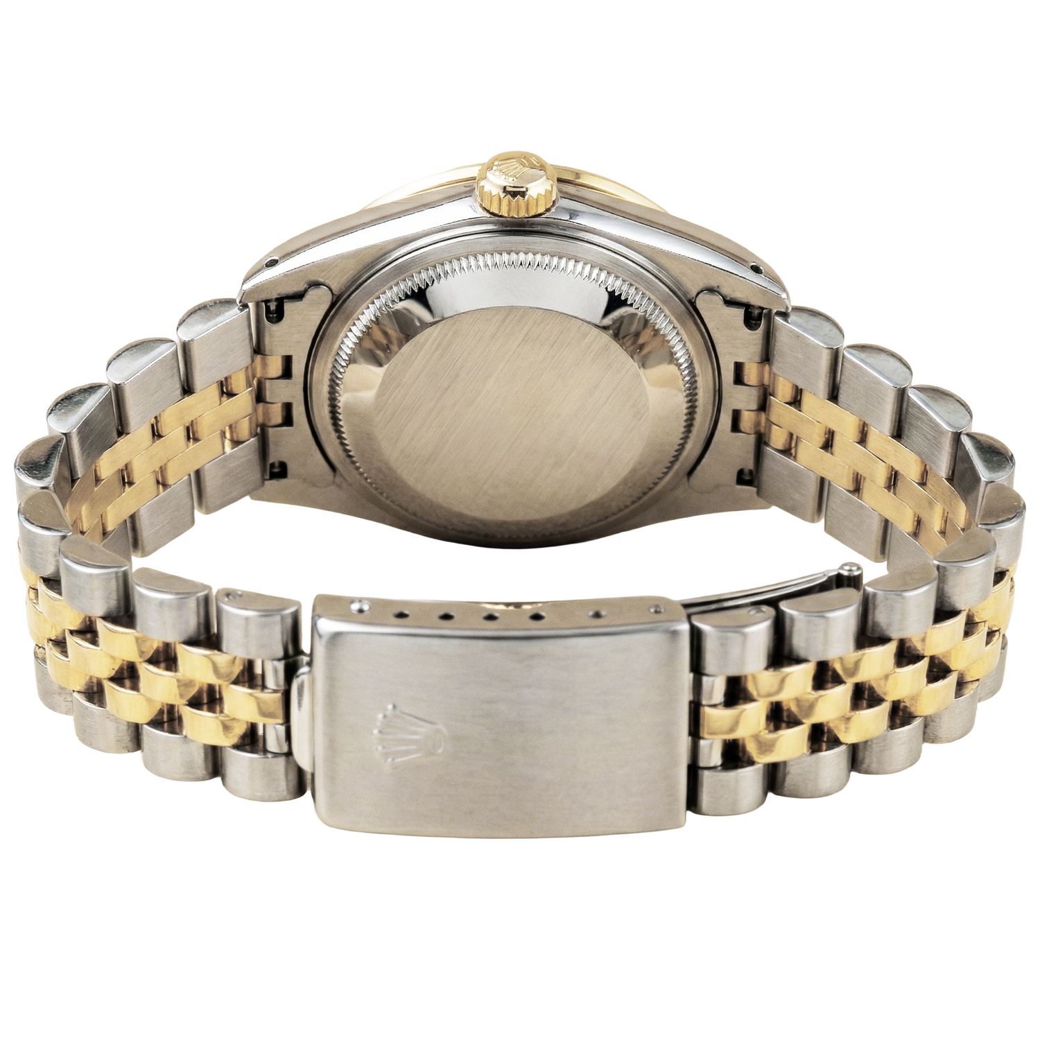 Rolex Date Damenuhr Jubilee mit weißem römischem Zifferblatt und Diamantlünette