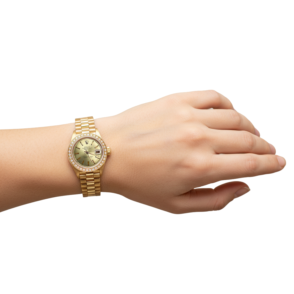 Rolex Date Just-Uhr im Präsidentenstil, Champagner-Zifferblatt-Lünette P2