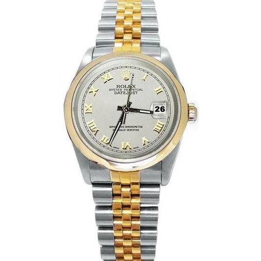 Rolex Date Just Betrachten Armband Dame Männer Römisches Zifferblatt Goldlünette SCHNELLSET
