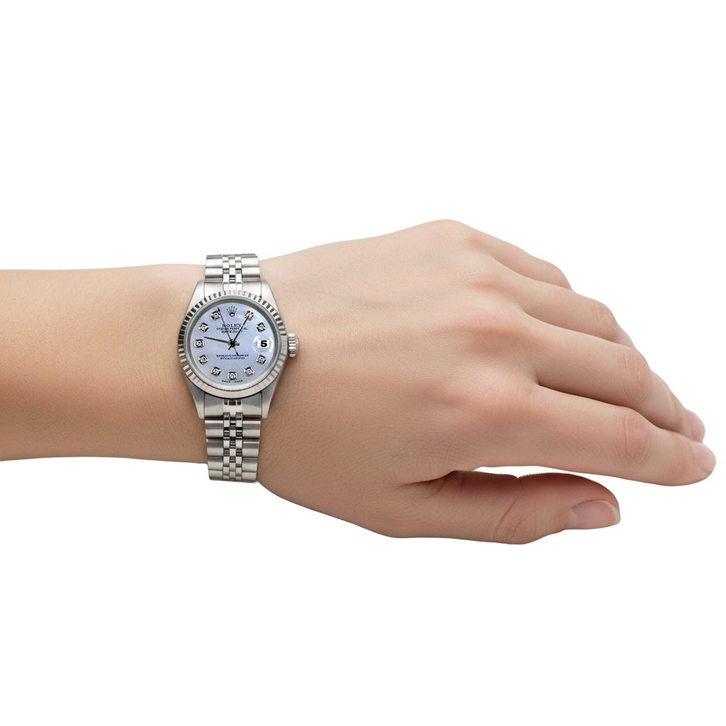 Rolex Date Just Betrachten Jubilee Edelstahl-Armband mit weißem Diamantzifferblatt P5