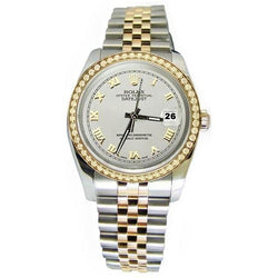 Rolex Date Just Betrachten Jubilee mit weißem römischem Zifferblatt und Diamantlünette