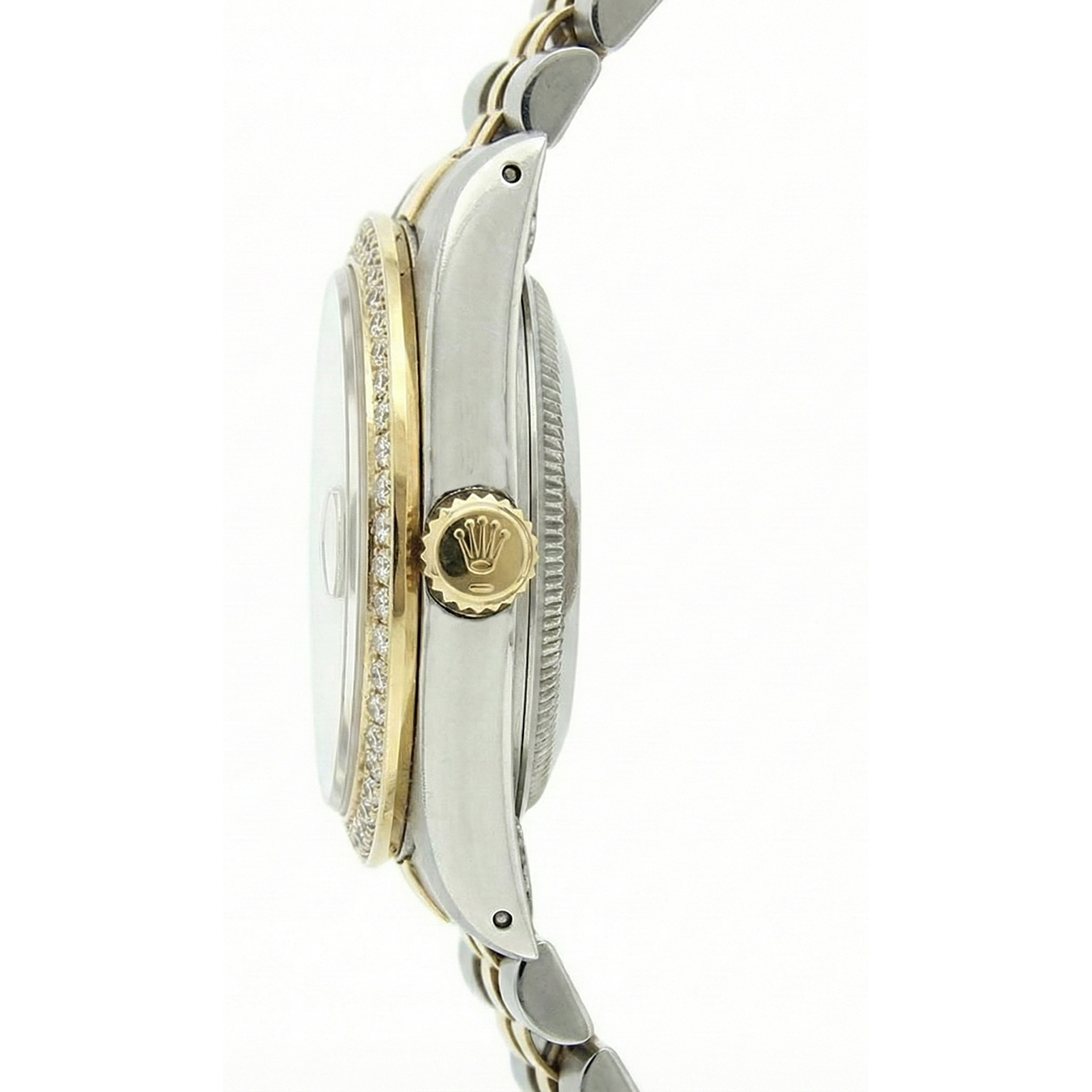 Rolex Date Just Dame Uhr, weißes Zifferblatt, Edelstahl und Gelbgold