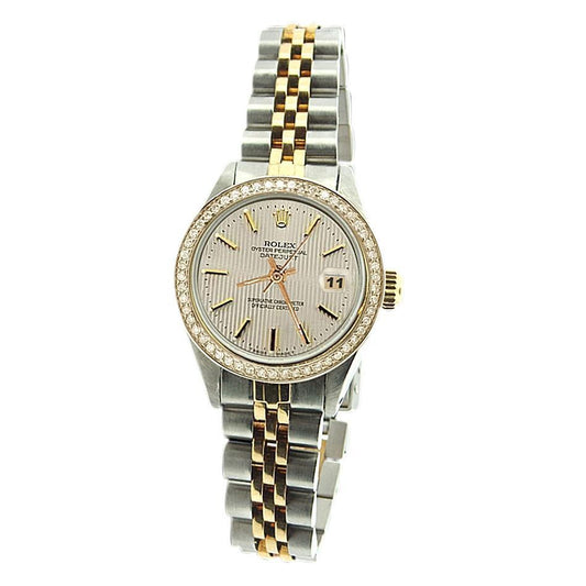 Rolex Date Just Dame Uhr, weißes Zifferblatt, Edelstahl und Gelbgold
