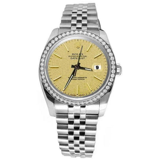 Rolex Date Just Diamant Lünette Champagner Stick-Zifferblatt Edelstahl Betrachten SCHNELLES EINSTELLEN
