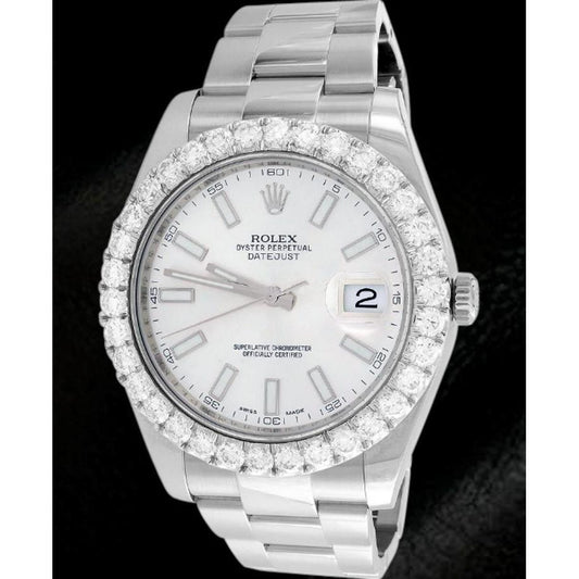 Rolex Date Just Zwei 41 mm Herrenuhr mit weißem Zifferblatt und Oyster-Armband Edelstahl