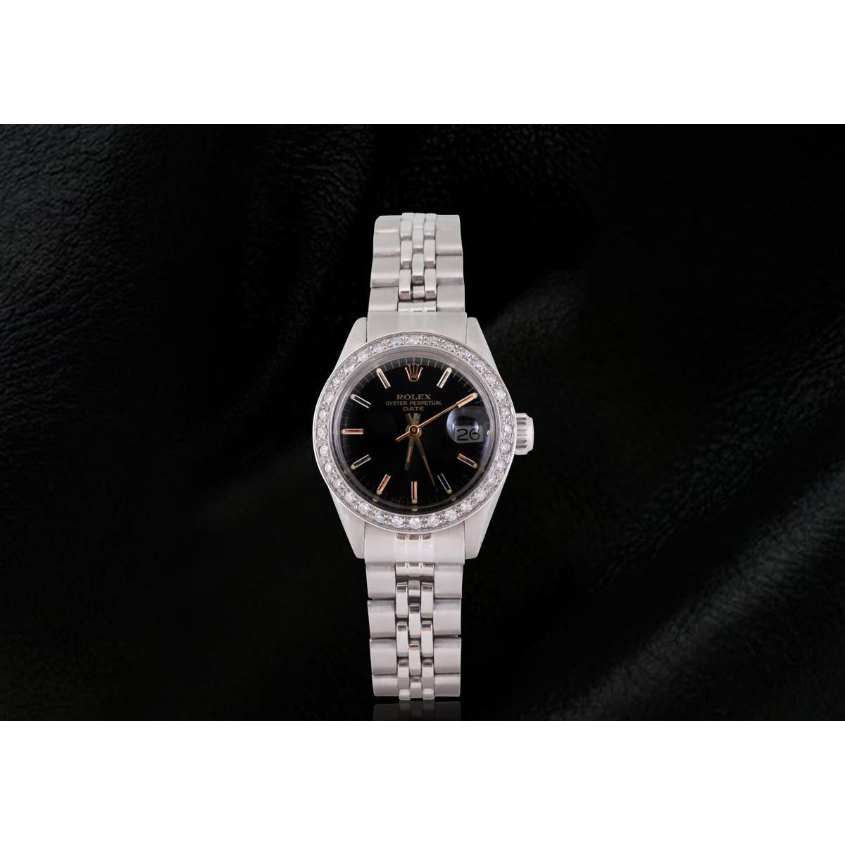 Rolex Date Schwarz Stick Zifferblatt Diamant Lünette Damenuhr Edelstahl-Jubilee