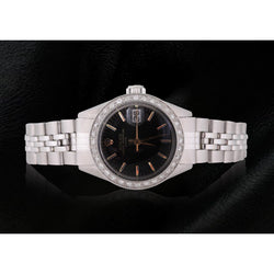 Rolex Date Schwarz Stick Zifferblatt Diamant Lünette Damenuhr Edelstahl Jubilee