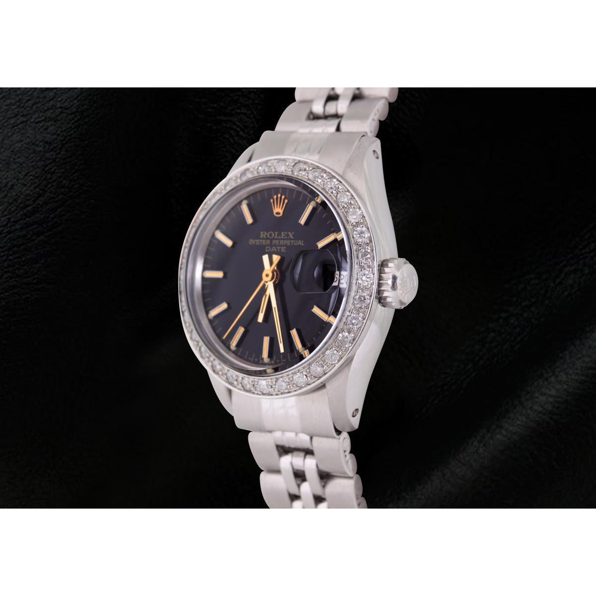 Rolex Date Schwarz Stick Zifferblatt Diamant Lünette Damenuhr Edelstahl Jubilee1