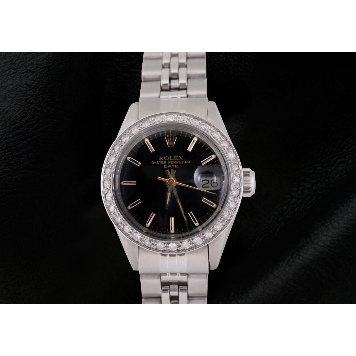 Rolex Date Schwarz Stick Zifferblatt Diamant Lünette Damenuhr Edelstahl Jubilee2