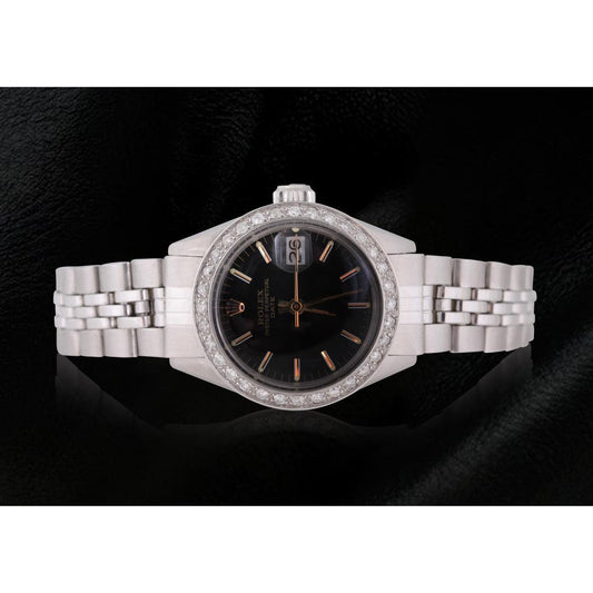 Rolex Date Schwarz Stick Zifferblatt Diamant Lünette Damenuhr Edelstahl Jubilee