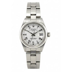 Rolex Date Weiß Römische Damenuhr aus Edelstahl, 26 mm