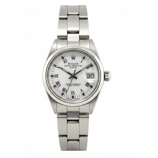 Rolex Date Weiß Römische Damenuhr aus Edelstahl, 26 mm P1