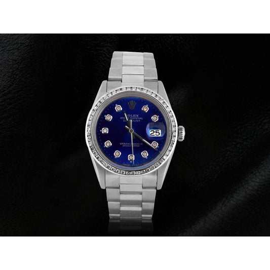 Rolex Date just Blau Diamant Dial Lünette Herrenuhr Edelstahl Oyster SCHNELLES EINSTELLEN
