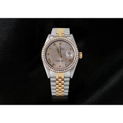 Rolex Date just Diamant Lünette Herrenuhr, zweifarbig, Jubilee-Grau, römisches Zifferblatt