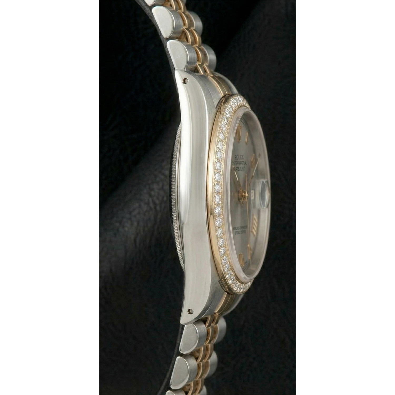 Rolex Date just Diamant Lünette Herrenuhr, zweifarbig, Jubilee-Grau, römisches Zifferblatt