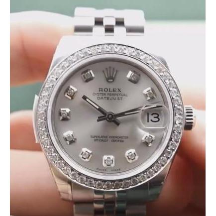 Rolex Date just Mittelgroß 31 mm Uhr, individuelles Diamant-Zifferblatt, Jubilee-Armband, rostfrei

