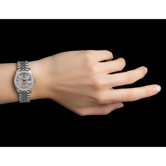 Rolex Date just Mittelgroß 31 mm Uhr, individuelles Diamant-Zifferblatt, Jubilee-Armband, rostfrei P2