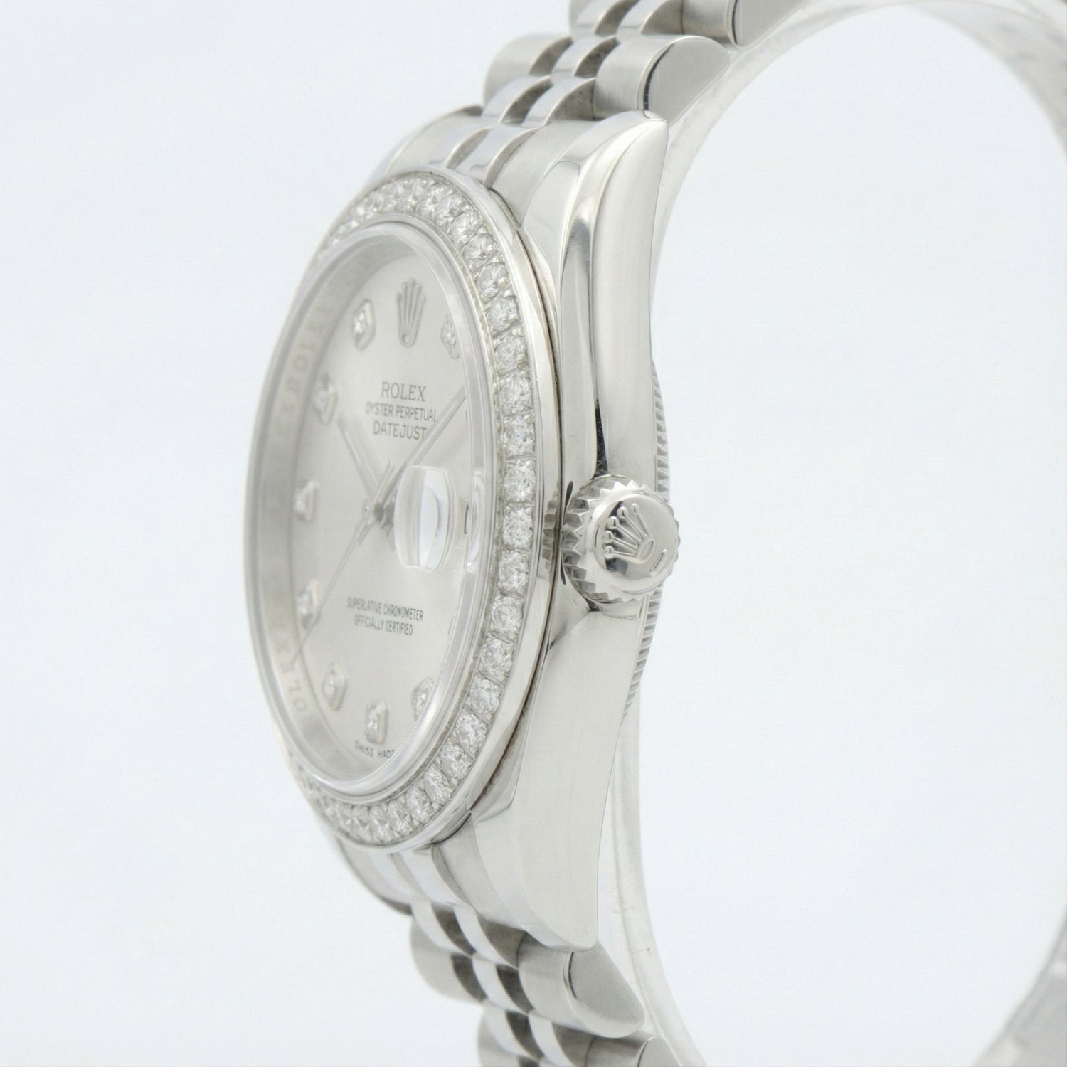 Rolex Date just Mittelgroß 31 mm Uhr, individuelles Diamant-Zifferblatt, Jubilee-Armband, rostfrei