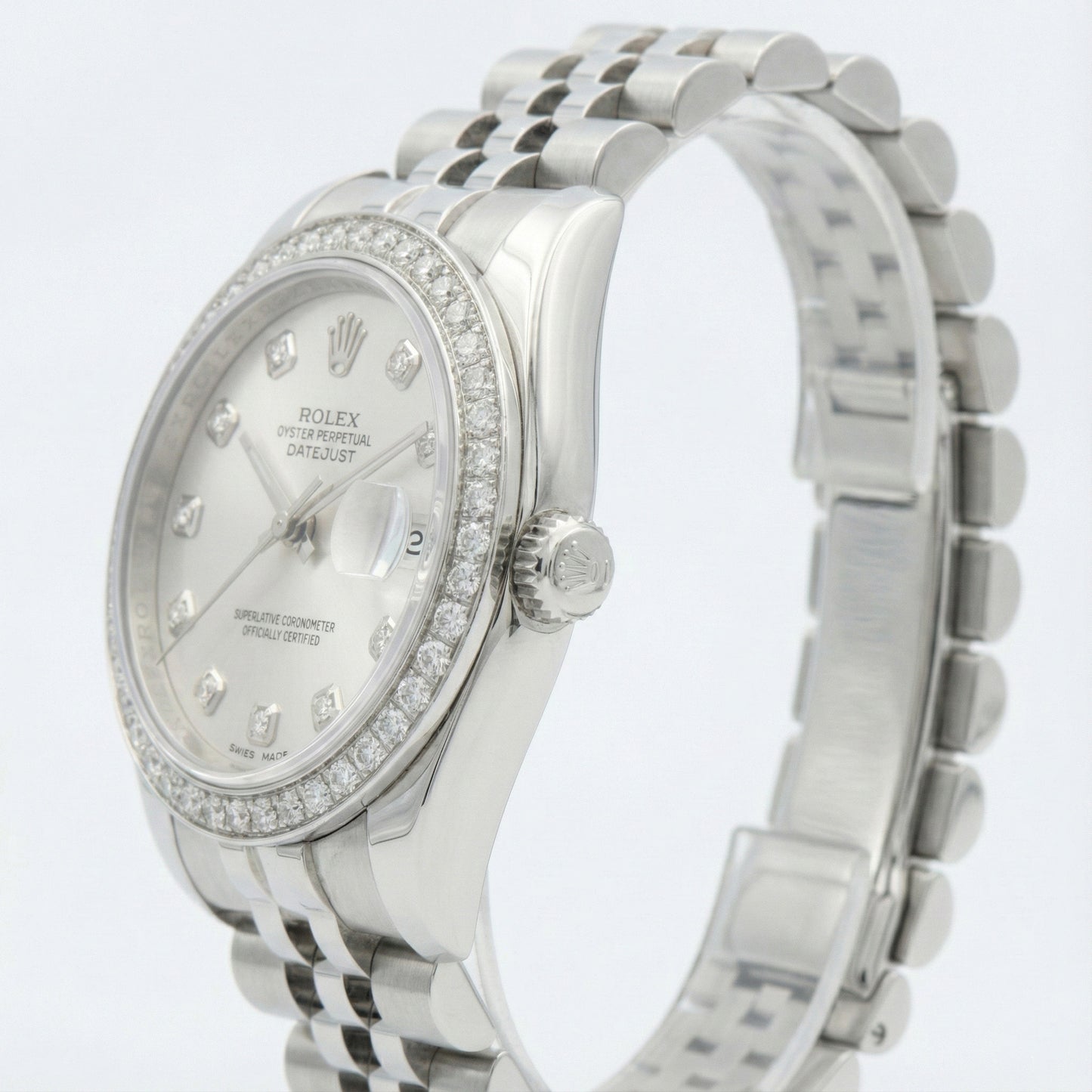 Rolex Date just Mittelgroß 31 mm Uhr, individuelles Diamant-Zifferblatt, Jubilee-Armband, rostfrei