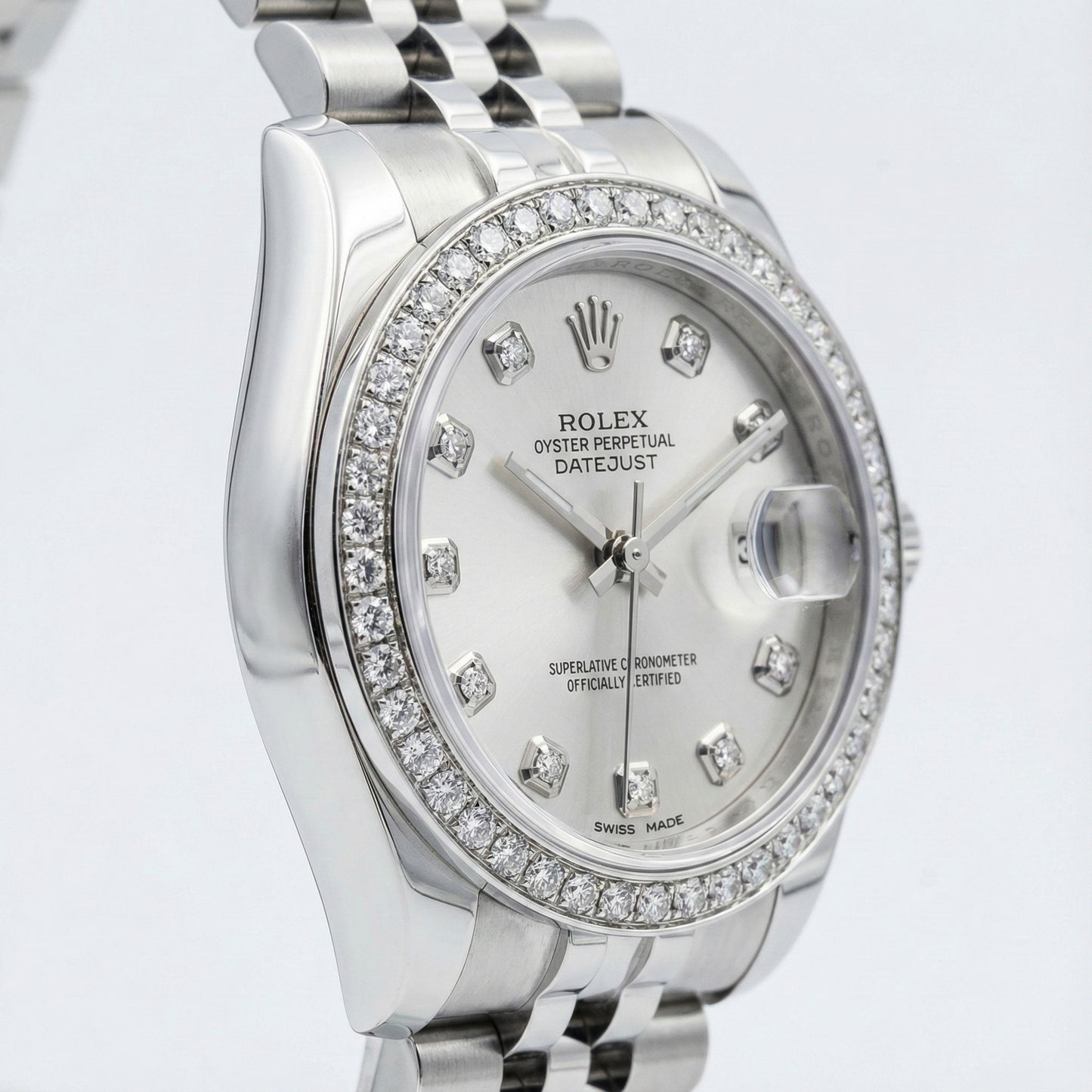 Rolex Date just Mittelgroß 31 mm Uhr, individuelles Diamant-Zifferblatt, Jubilee-Armband, rostfrei