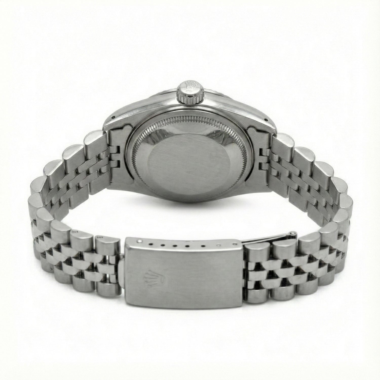 Rolex Date just Weiß Mop römisches Zifferblatt, Diamantlünette, Edelstahl-Jubiläumsarmband, SCHNELLES SET