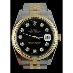 Rolex Datejust Herrenuhr mit schwarzem Diamant-Zifferblatt und zweifarbigem Jubiläum