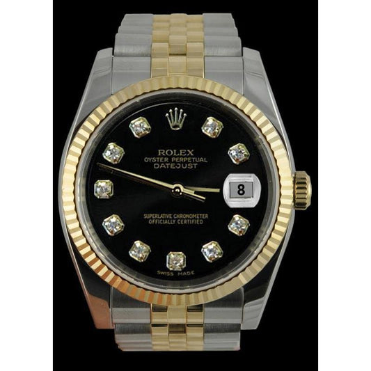 Rolex Datejust Herrenuhr mit schwarzem Diamant-Zifferblatt und zweifarbigem Jubiläum