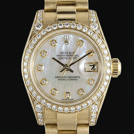 Rolex Datejust-Uhr Präsidentin aus Gelbgold mit Diamantlünette