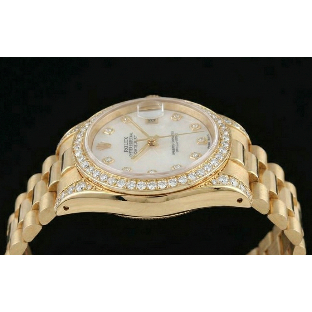Rolex Datejust-Uhr Präsidentin aus Gelbgold mit Diamantlünette
