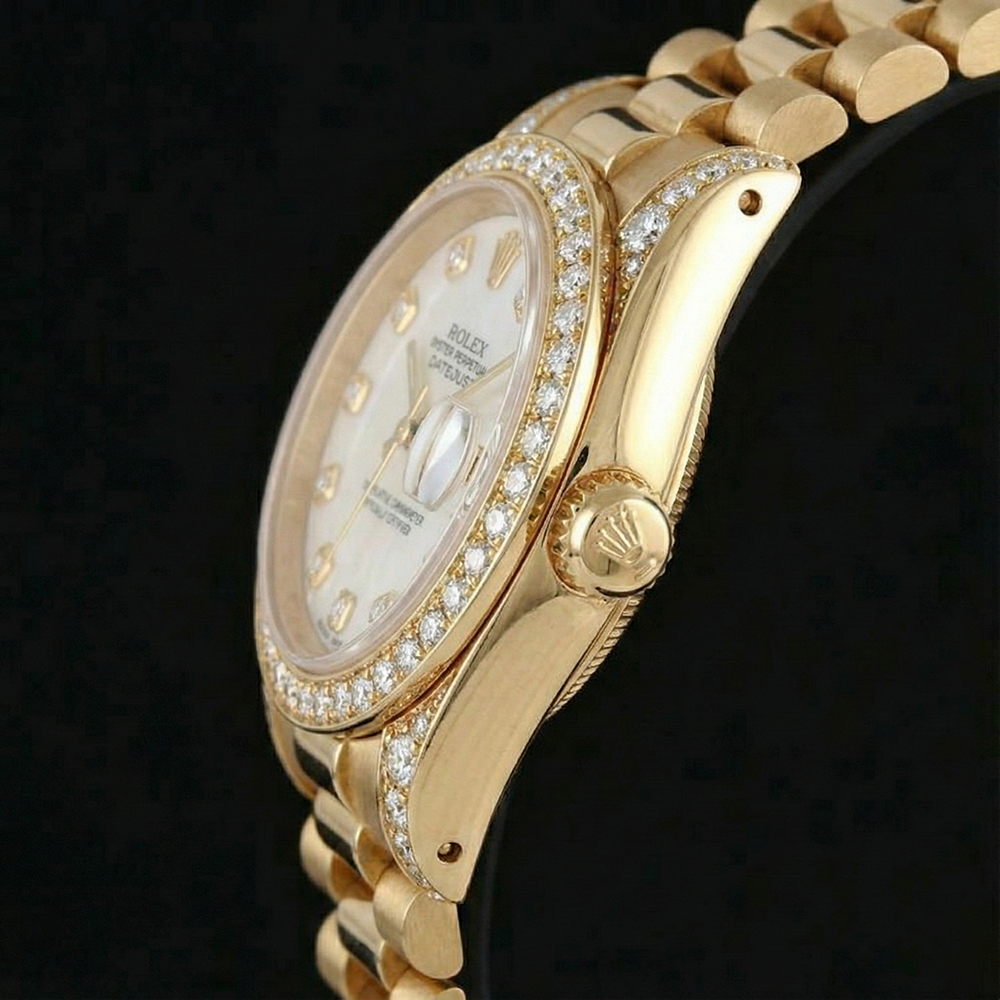 Rolex Datejust-Uhr Präsidentin aus Gelbgold mit Diamantlünette