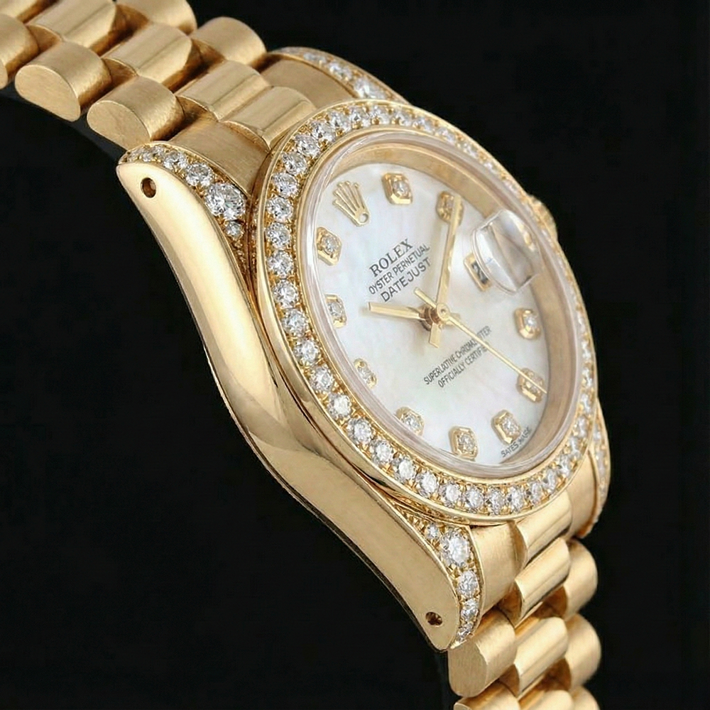Rolex Datejust-Uhr Präsidentin aus Gelbgold mit Diamantlünette