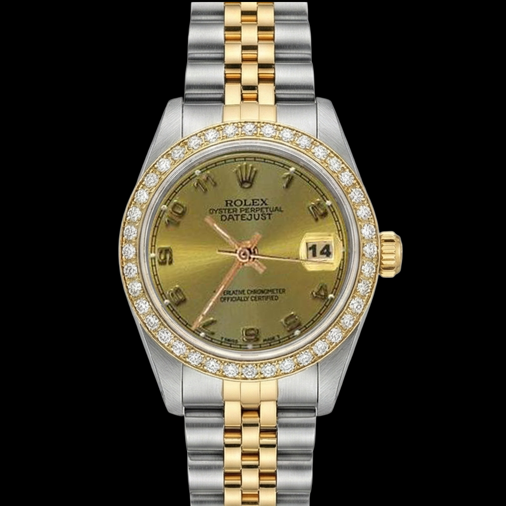 Rolex Datejust-Uhr aus Champagner-Arabisch-Edelstahl und Goldarmband