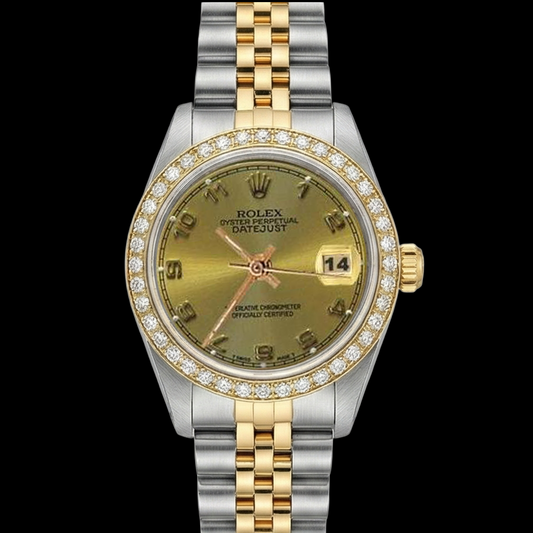Rolex Datejust-Uhr aus Champagner-Arabisch-Edelstahl und Goldarmband