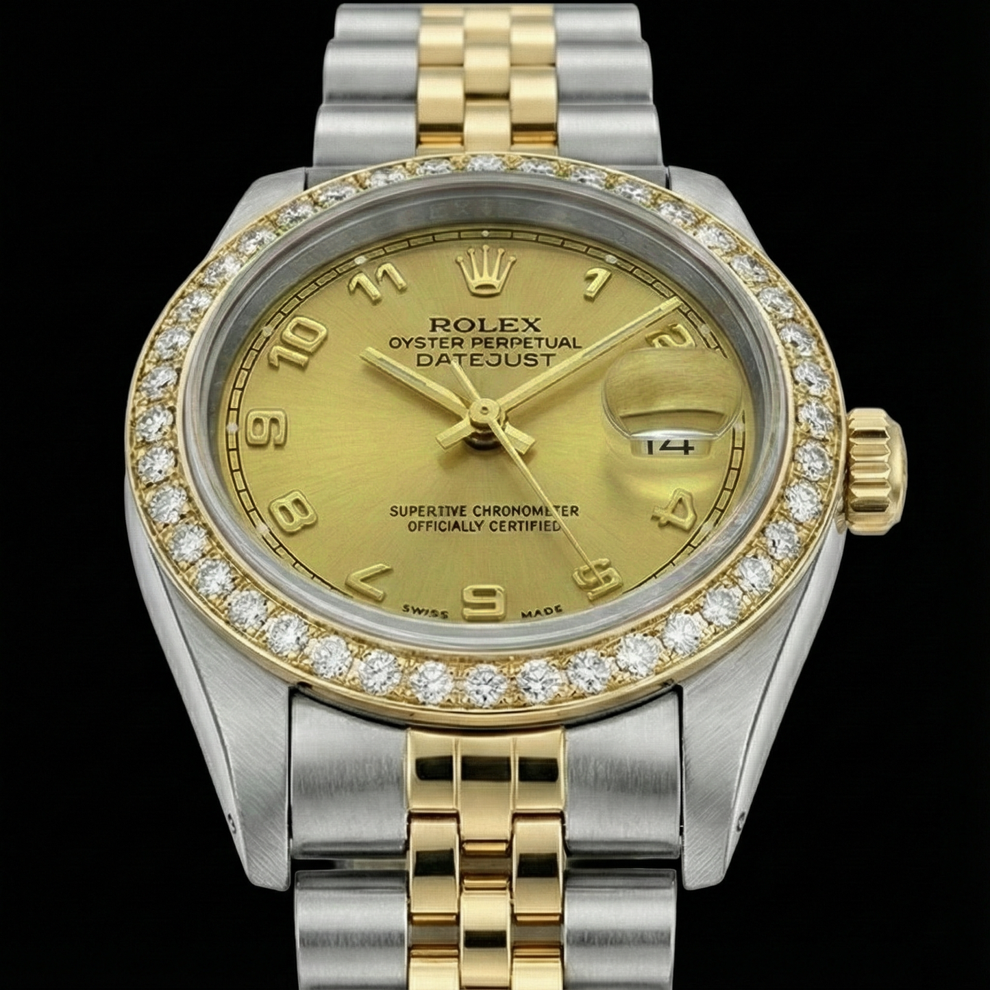 Rolex Datejust-Uhr aus Champagner-Arabisch-Edelstahl und Goldarmband