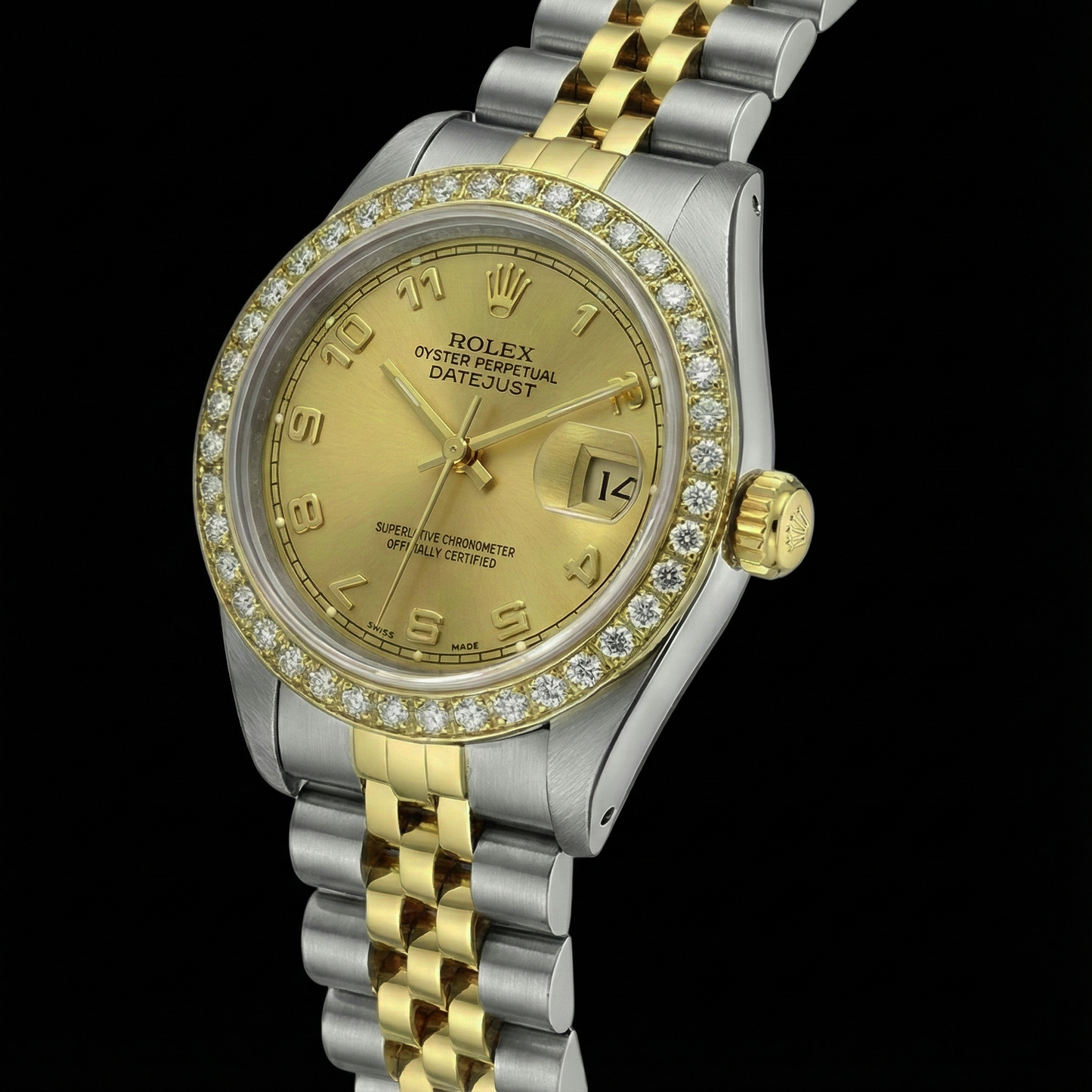 Rolex Datejust-Uhr aus Champagner-Arabisch-Edelstahl und Goldarmband